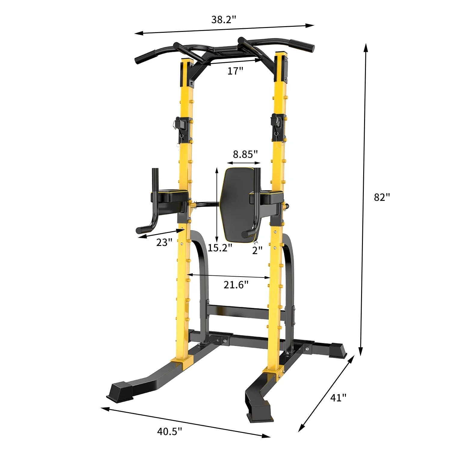 ZENOVA Height Adjustable Power Tower Squat Rack Pull-Up Bars Dip Stands Strength Training Equipment for Home Gym, Yellow